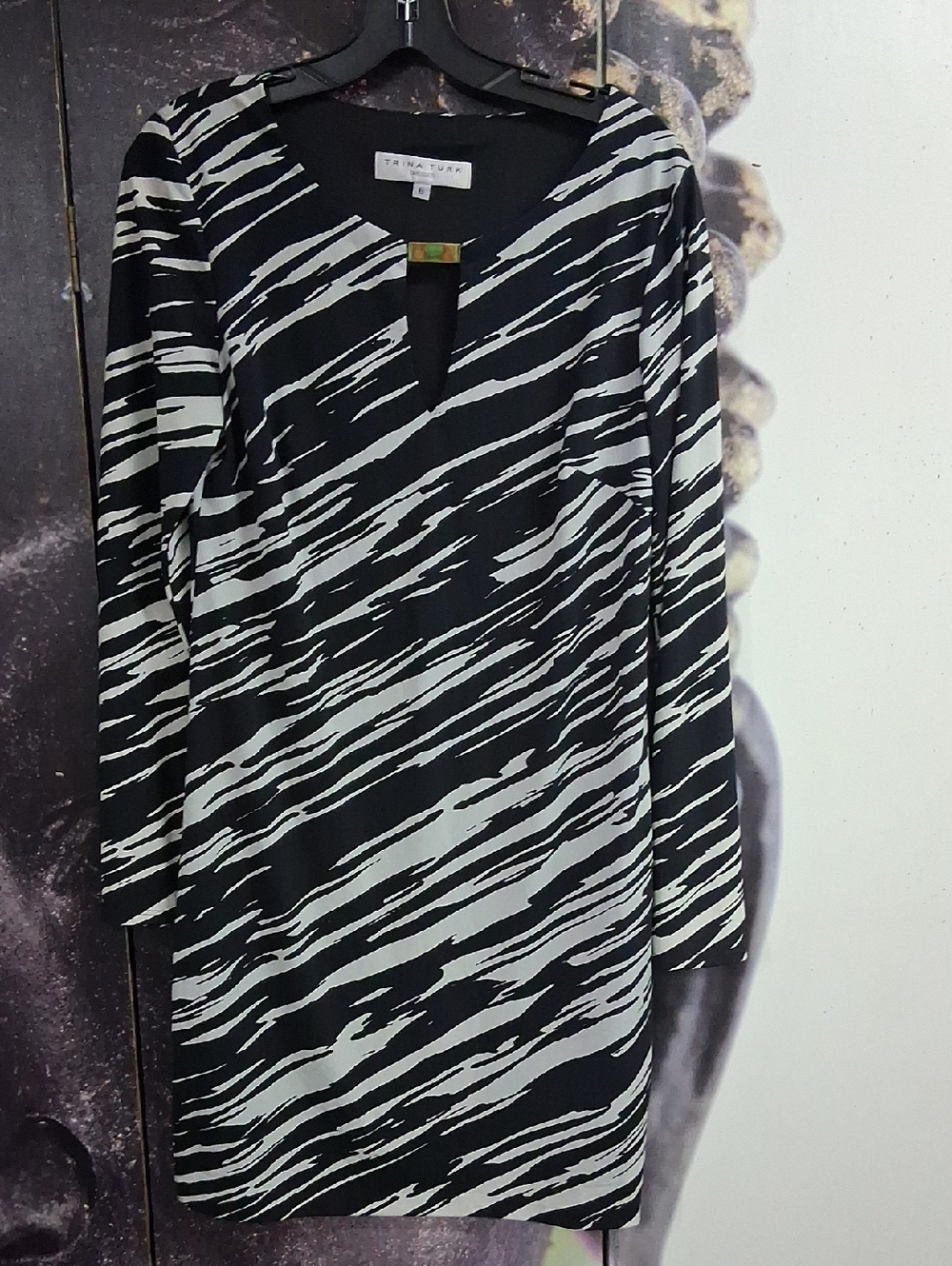 Trina Turk Black and White Dress with Silver Accent On Collar. SIZE:6.